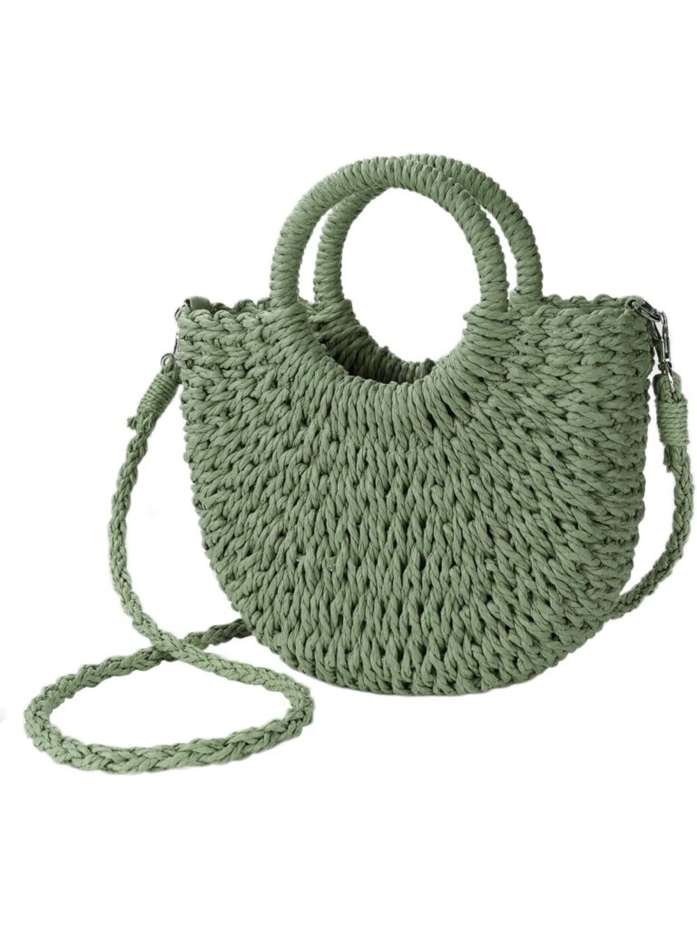 Women's Army Green Beach Woven Crossbody Bag Top Handle Satchel Purse for Summer